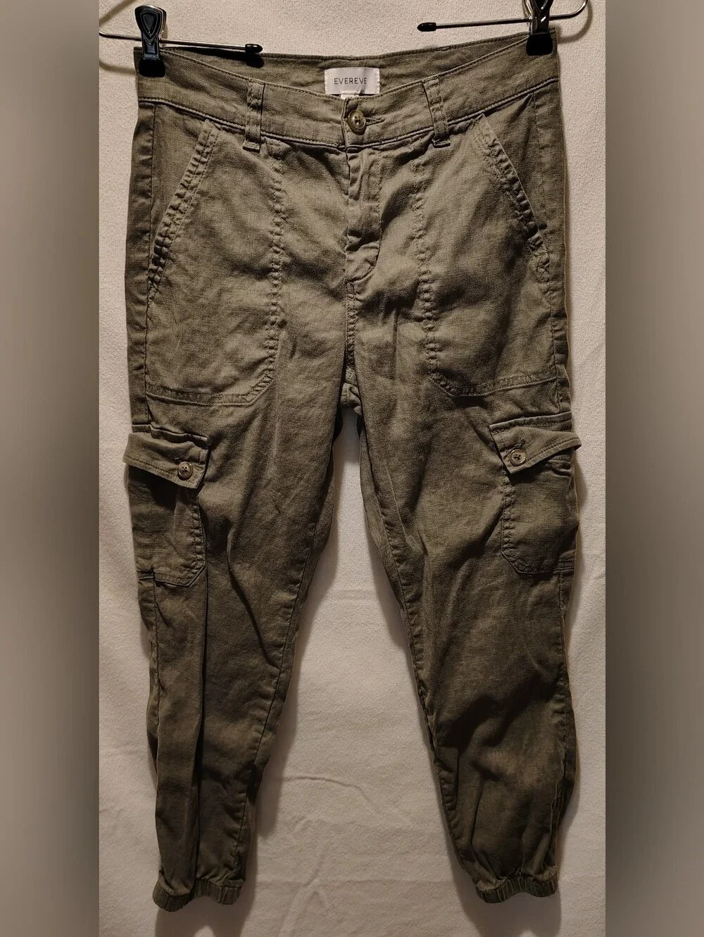 Evereve Olive Linen Blend Cargo Cropped Joggers Size 27